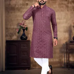 Shantam Creation Men Embellished Straight Kurta (Maroon)-image-95