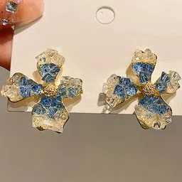 FIMBUL Gold-Plated Crystals Studded Floral Enamelled Studs-picture-1