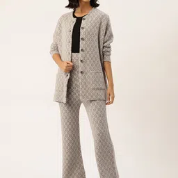 APSLEY Collarless Self-Design Front Open Sweater & Trousers-picture-13