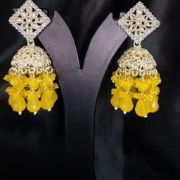 Gyaan Jewels Stone Studded & Beaded Dome Shaped Jhumkas-image-68