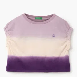 United Colors of Benetton Kids Purple & White Cotton Color Block Top-image-81