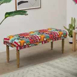 Chumbak Nawaab Swirls Ikat Multicolor Sheesham Wood Bench-image-8