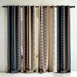SPACES DRAPE STORY Boho Digital Print Indigo & Beige Polyester 7 ft Door Curtains - Set of 4-picture-29