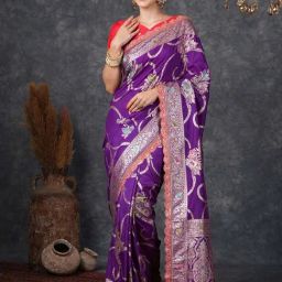 Satrani Purple & Orange Woven Saree With Unstitched Blouse-image-65