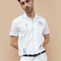 Code By Lifestyle White Regular Fit Embroidered Shirt-image-6