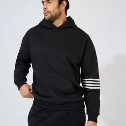 Styli Black Oversized Striped Hoodie-image-90