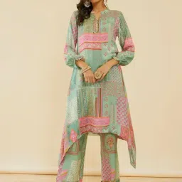 Soch Sap Green Printed Kurta Palazzo Set-image-22