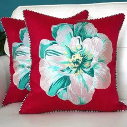 TARA Sparkling Homes Embroidered pink Cotton Silk Cushion Cover -  Set of 2-image-73