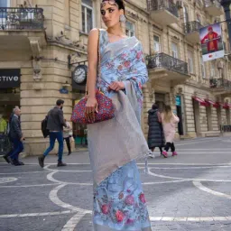 Odette Blue Printed Saree-image-41