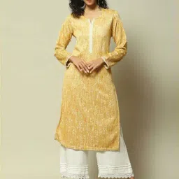 Rangriti Yellow Straight Fit Printed Kurta-image-64
