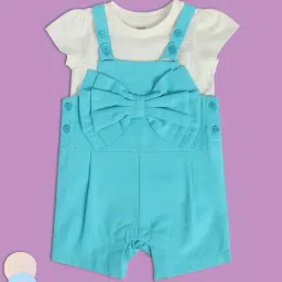 MINIKLUB Kids Blue & White Regular Fit Dungaree Set-image-15
