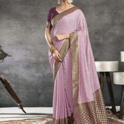 Satrani Pink & Purple Woven Saree With Unstitched Blouse-image-21
