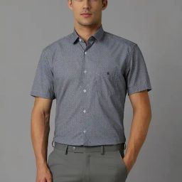 Louis Philippe Grey Cotton Slim Fit Printed Shirt-image-89