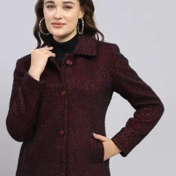 Monte Carlo Maroon Regular Fit Self Pattern Coat image 1
