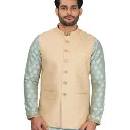 Manyavar Beige Sleeveless Ethnic Jacket-image-7
