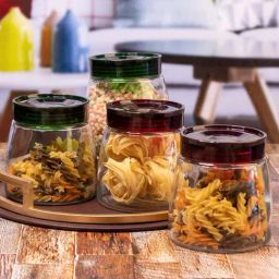 Goodhomes Transparent & Red Glass Storage Jar With Lid - Set of 4-image-20