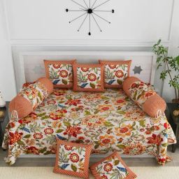 Living Roots Multicolor Jaipuri Printed Cotton Diwan Set Of 8 Pieces-image-4