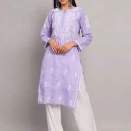 PARAMOUNT CHIKAN Mauve Cotton Chikankari Straight Kurta-image-95