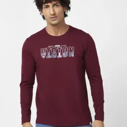 Spykar Wine Red Slim Fit Printed T-Shirt-image-5