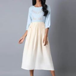 W Blue & Beige Embroidered Maxi Dress-image-17