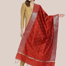 Dupatta Bazaar Red Woven Pattern Dupatta-image-12