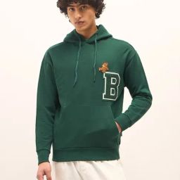 The Bear House Green Relaxed Fit Typography Hoodie-46