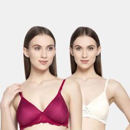 AROUSY Maroon & Cream Cotton Self Pattern T-Shirt Bra - Pack Of 2-picture-15