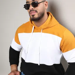 Instafab Plus Multicolour Cotton Regular Fit Colour Block Plus Size Hooded Sweatshirt image 1