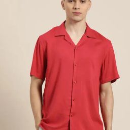 Hancock Red Cotton Relaxed Fit Shirt-image-49