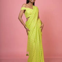 Huts And Looms Green Cotton Polka Dot Cotton Saree-picture-20