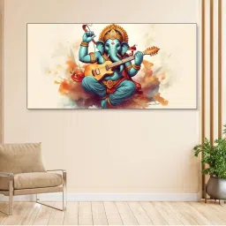 Nestroots Multicolor Canvas Ganesha Jamming With Joyful Strings Wall Painting - Single Frame image 1