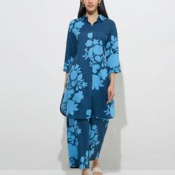 Utsa by Westside Indigo Floral Printed A-Line Kurta-0