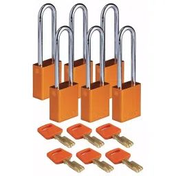 BRADY Lockout Padlock with 6 Keys Aluminum Orange, 55JZ19 (Set of 6 Pcs)-image-91