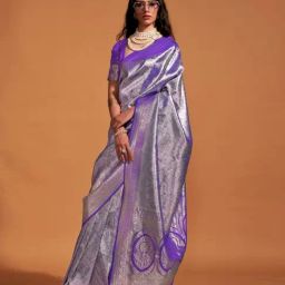 Odette Purple Silk Blend Woven Design Saree with Unstitched Blouse Piece-picture-28