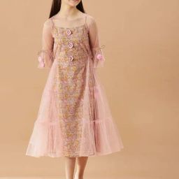 Pspeaches Girls Pink Cotton Regular Fit Floral Print Dress-picture-13