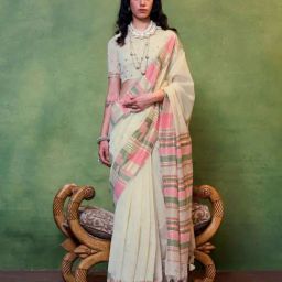 Odette Beige Silk Blend Woven Design Saree with Unstitched Blouse Piece-picture-27
