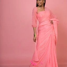 Huts And Looms Pink Cotton Polka Dot Cotton Saree-picture-28