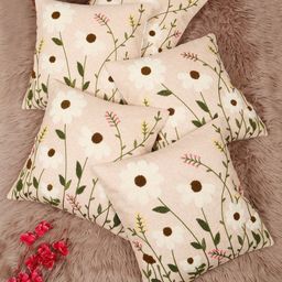 SOKNACK Peach 5 Pieces Floral Square Cotton Cushion Covers-image-12