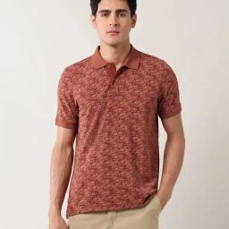 Arrow Sport Orange Cotton Regular Fit Floral Print Polo T-Shirt-image-47
