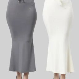 TWIN BIRDS Grey & Off-White Plain Saree Shapewear - Pack Of 2-image-90