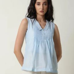 RAREISM Blue Cotton Solid Top-picture-3