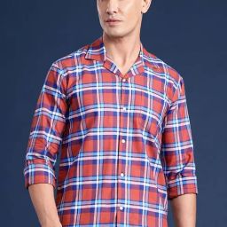 Hancock Rust Cotton Relaxed Fit Checks Shirts-2