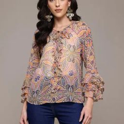 Label Ritu Kumar Yellow Maritza Printed Top With Camisole-image-12