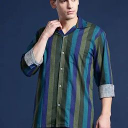 Hancock Green Cotton Relaxed Fit Checks Shirts-image-27