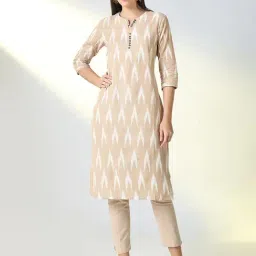 Showoff Beige Cotton Regular Fit Printed Kurta-image-90