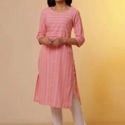 Aurelia Pink & White Cotton Woven Pattern Kurta Pant Set-image-31
