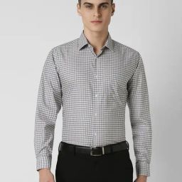 Van Heusen Grey Cotton Regular fit Checks Formal Shirt-image-65