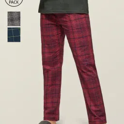 XYXX White, Navy Blue & Red Checks Pyjamas (Pack Of 3)-image-74