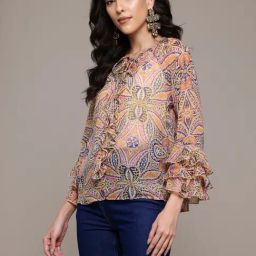 Label Ritu Kumar Yellow Maritza Printed Top With Camisole image 3
