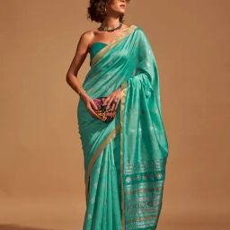 Odette Sea Green Silk Blend Woven Design Saree with Unstitched Blouse Piece-picture-29